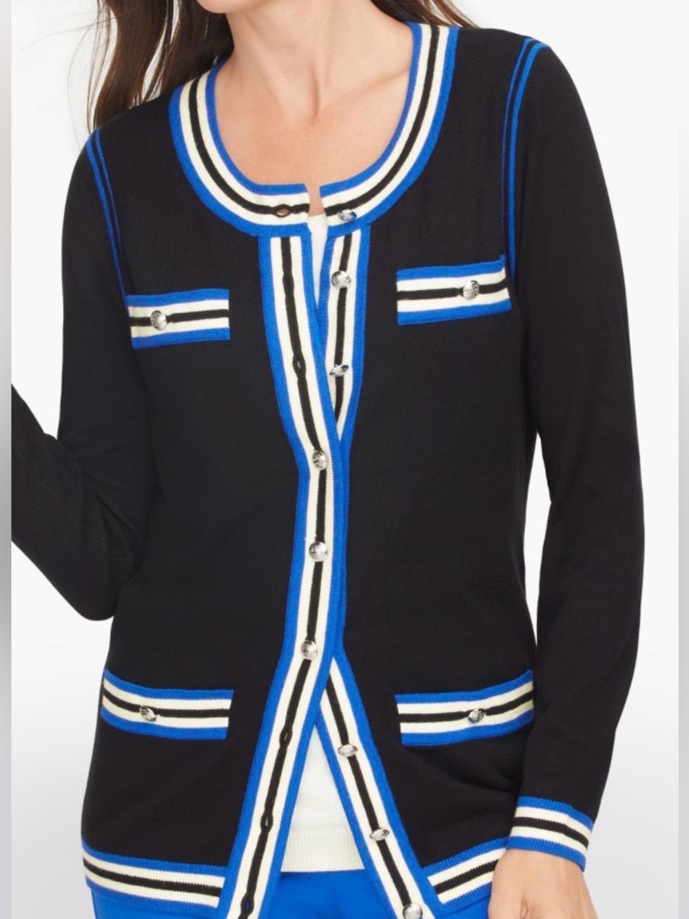 Talbot - black  tipped cardigan in blue